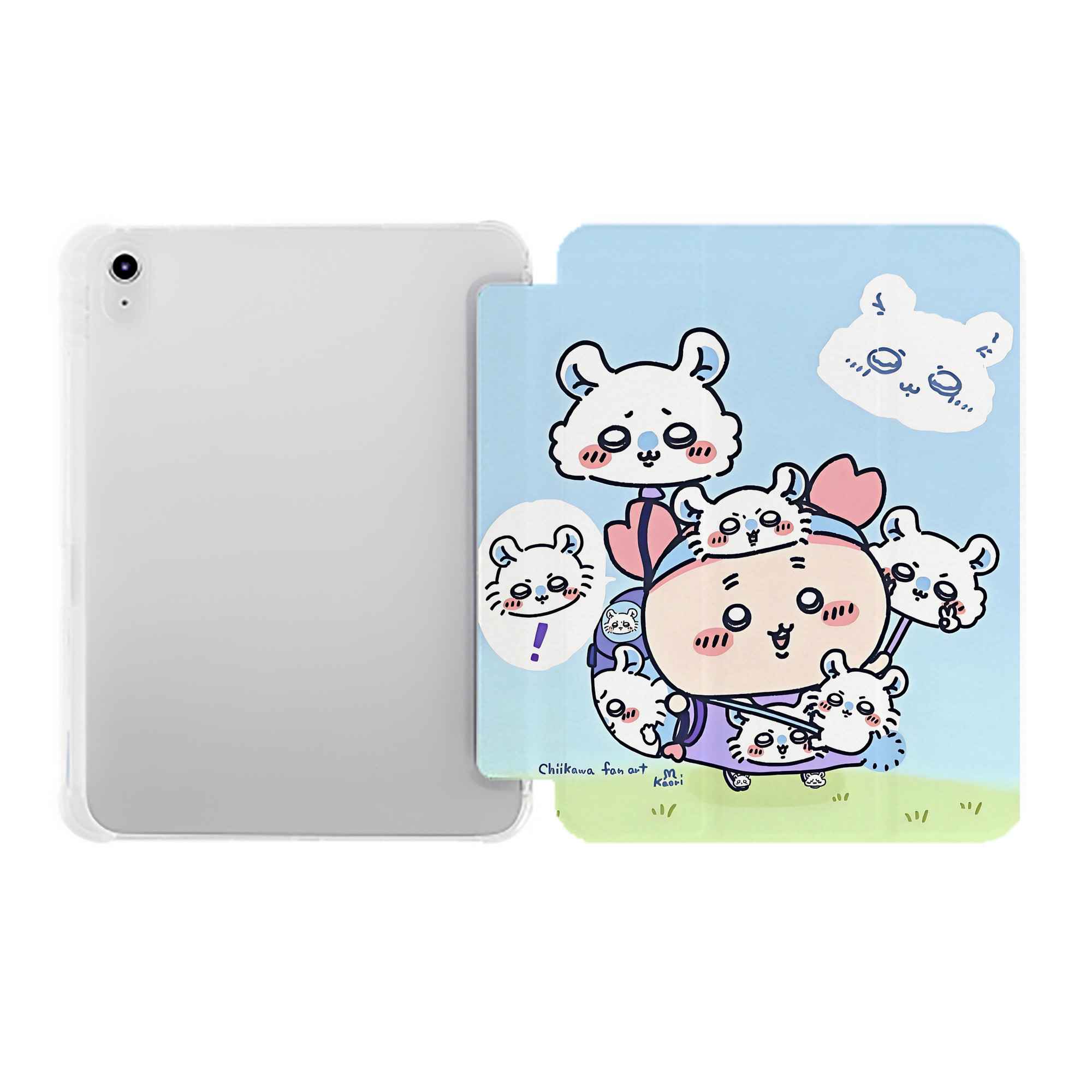 （画像用） ちいかわ Chii-kawa IPad ケース ペン収納付き 三つ折りスタンド PUレザー×シリコン 対応機種9.5/10.5/10.9インチ